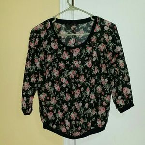 Black floral blouse